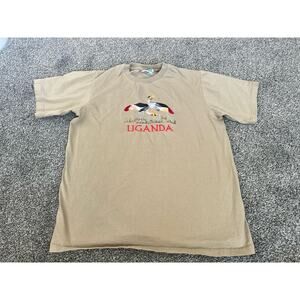 VTG Y2K Uganda Embroidered Bird Gray Crowned Crane Shirt Size Medium RR